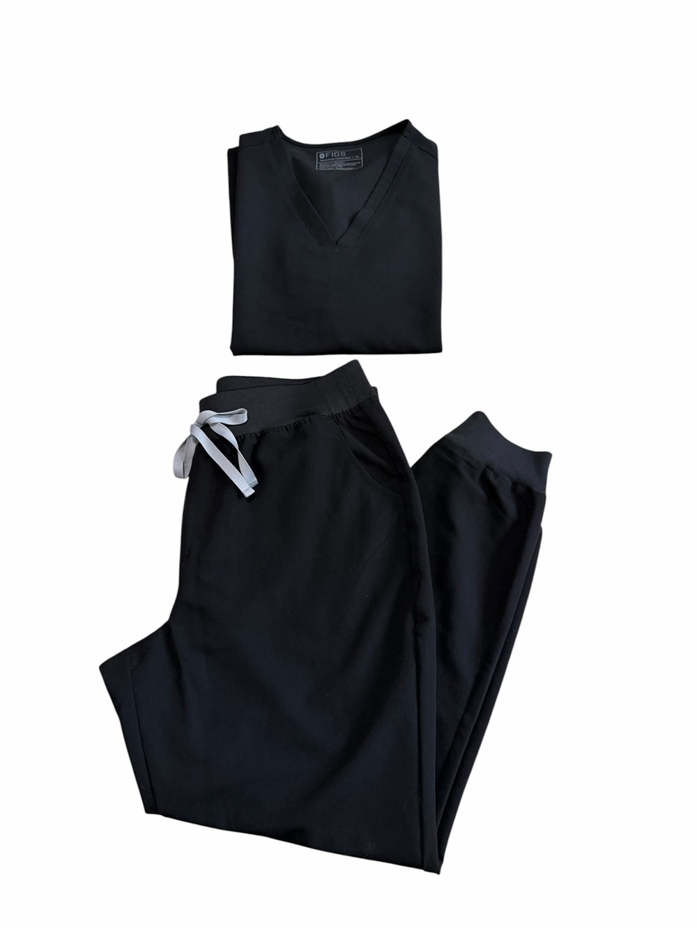 Figs Women's Black Scrub Set | Casma Top & Zamora HR Jogger Scrub Pants | XL